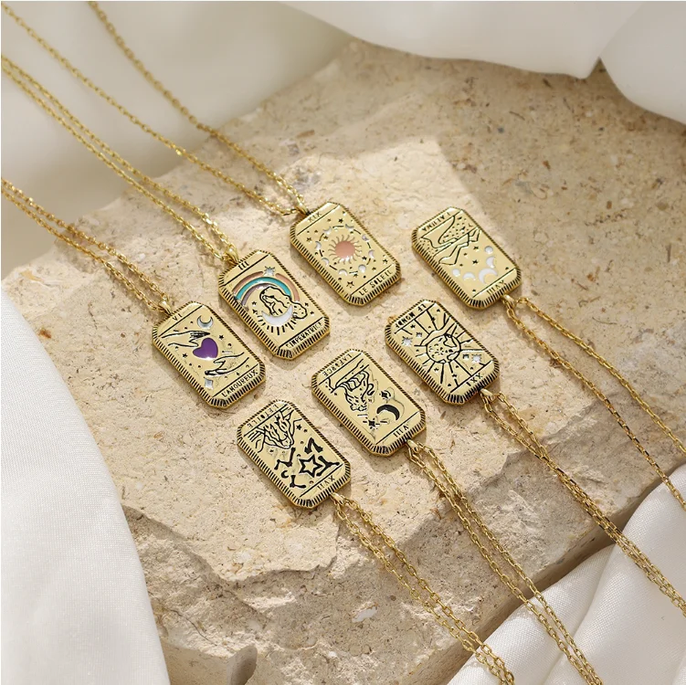 Trendy Stainless Steel Jewelry Woman Horoscope Pendant Gold Plated Accessories Astrology Engraved Custom Tarot Card Necklace, Gold/silver/rose gold
Trendy Stainless Steel Jewelry Woman Horoscope Pendant Gold Plated Accessories Astrology Engraved Custom Tarot Card Necklace, Gold/silver/rose gold