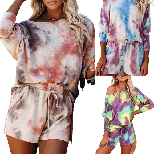 2021 summer long sleeve shirts+ shorts outfits women tie dye 2 piece casual home wear sets, Picture color
2021 summer long sleeve shirts+ shorts outfits women tie dye 2 piece casual home wear sets, Picture color
