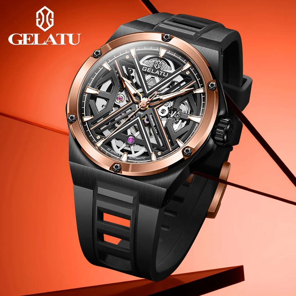 

GELATU 6006 custom oem watch for men skeleton Luminous Luxury tourbillon waterproof automatic watch men Mechanical watch