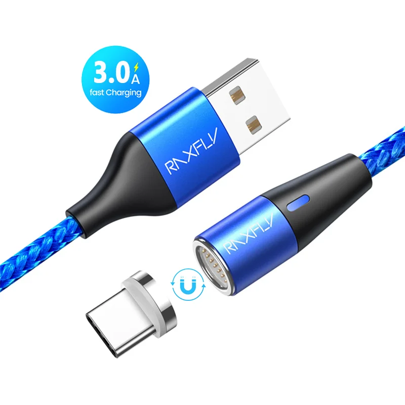 

Free Shipping 1 Sample OK RAXFLY 3A Fast Magnetic with LED Mobile Phone Charging Data Sync USB Cable For iphone/type-c