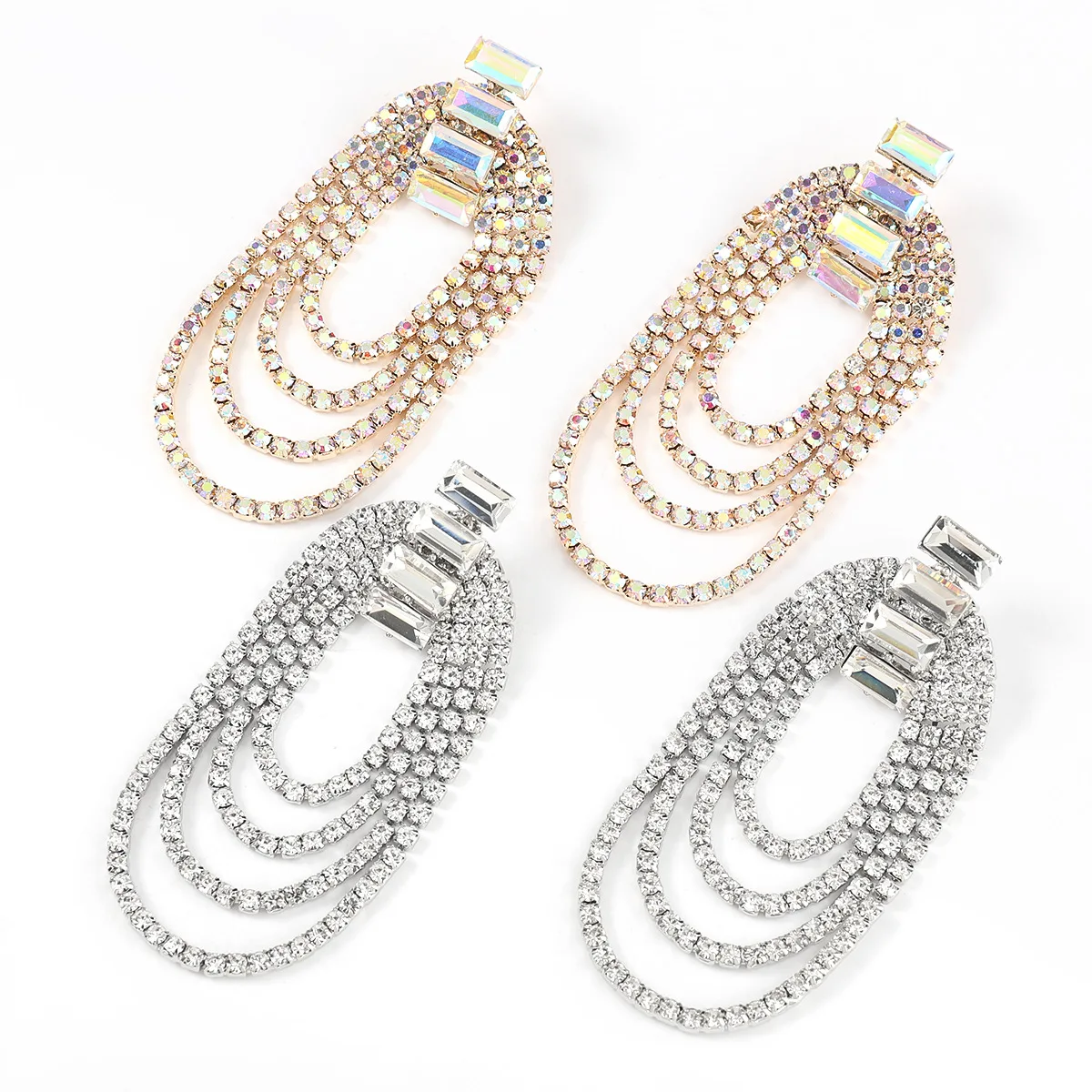 European Style Crystal Rhinestone Multi Oval Tassel Drop Earrings Bohemia Multi Layer Geometric Tassel Earrings
European Style Crystal Rhinestone Multi Oval Tassel Drop Earrings Bohemia Multi Layer Geometric Tassel Earrings