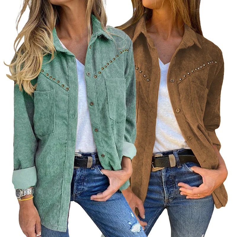 Wholesale Clothing Solid Color Corduroy Fabric Coat Ladies Shirt For Women, Customized printed blouse
Wholesale Clothing Solid Color Corduroy Fabric Coat Ladies Shirt For Women, Customized printed blouse