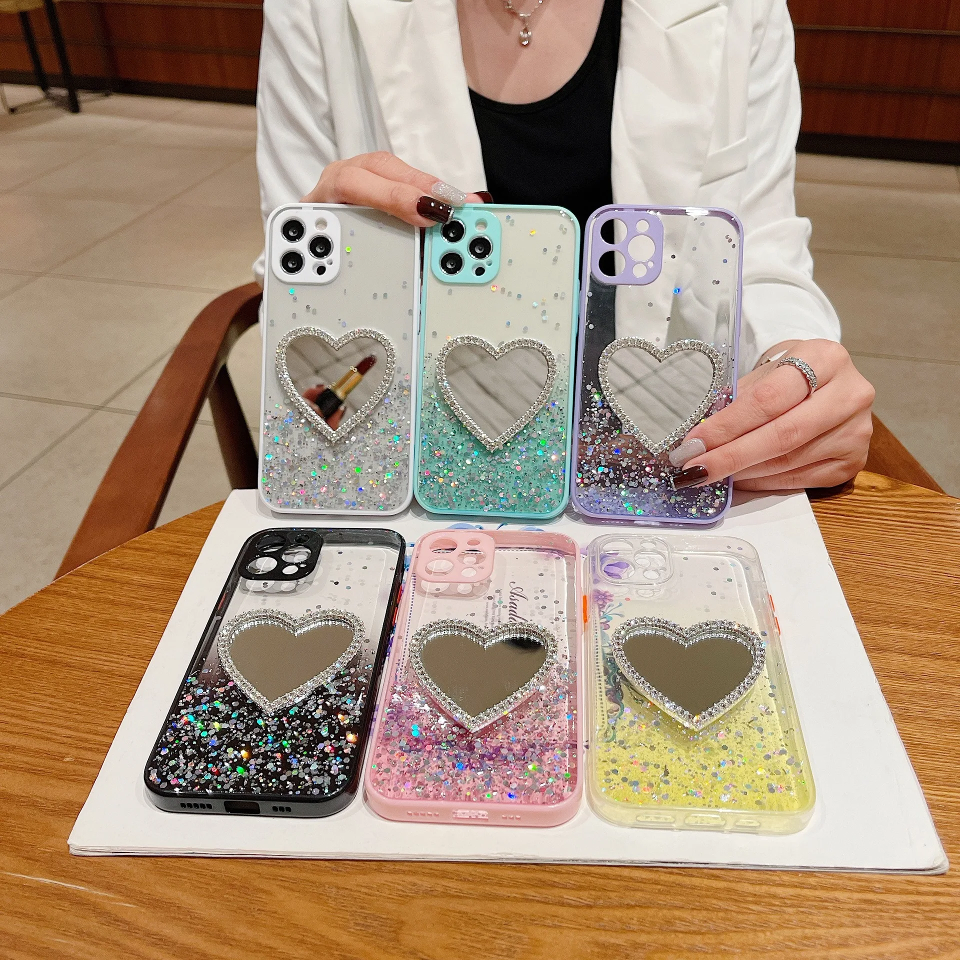 For iPhone Case 12 Case Love Heart Makeup Mirror Pc+Tpu Phone Case Clear Glitter Cover For iPhone 13 Pro Max, Yellow, white, black, purple, blue, pink
For iPhone Case 12 Case Love Heart Makeup Mirror Pc+Tpu Phone Case Clear Glitter Cover For iPhone 13 Pro Max, Yellow, white, black, purple, blue, pink