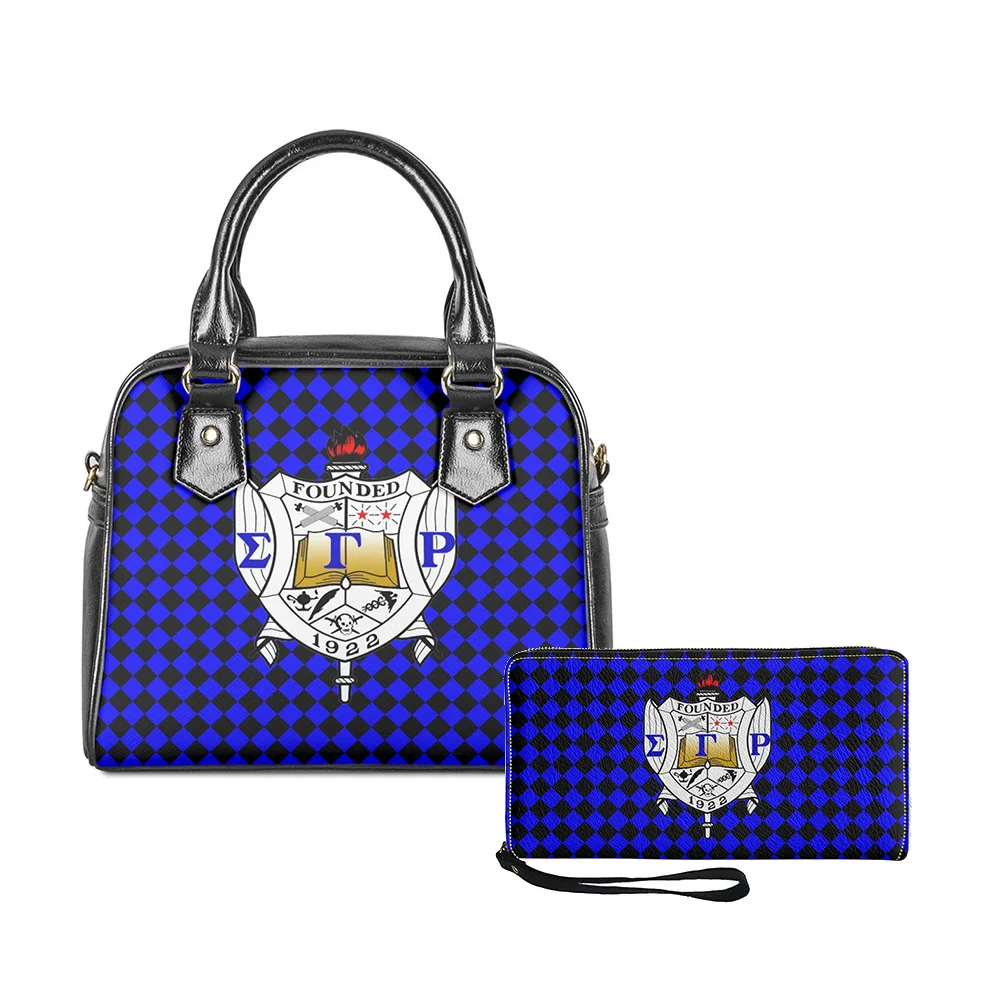 Greek Sigma Gamma Rho Sorority Letter Blue Black Print Custom Women Purses and Handbags New Design Ladies Set Wallet Handbag Set, Customized color
Greek Sigma Gamma Rho Sorority Letter Blue Black Print Custom Women Purses and Handbags New Design Ladies Set Wallet Handbag Set, Customized color
