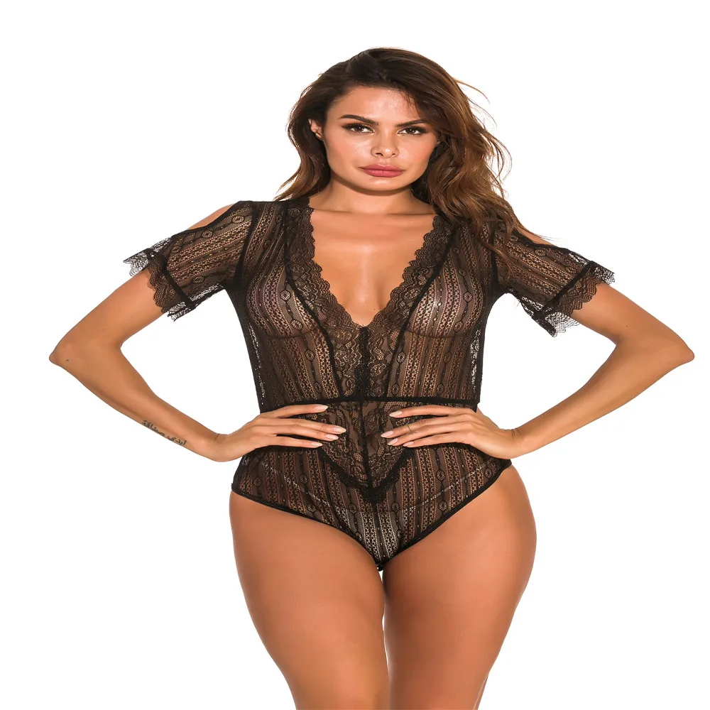 Hot lace mesh embroidery bodysuit with half sleeve Leaky shoulder underwear women nightclub party, Black
Hot lace mesh embroidery bodysuit with half sleeve Leaky shoulder underwear women nightclub party, Black