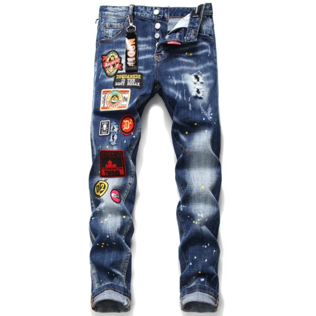 Ripped patch jeans men's badge decoration stretch jeans men's new DSQ2
Ripped patch jeans men's badge decoration stretch jeans men's new DSQ2
