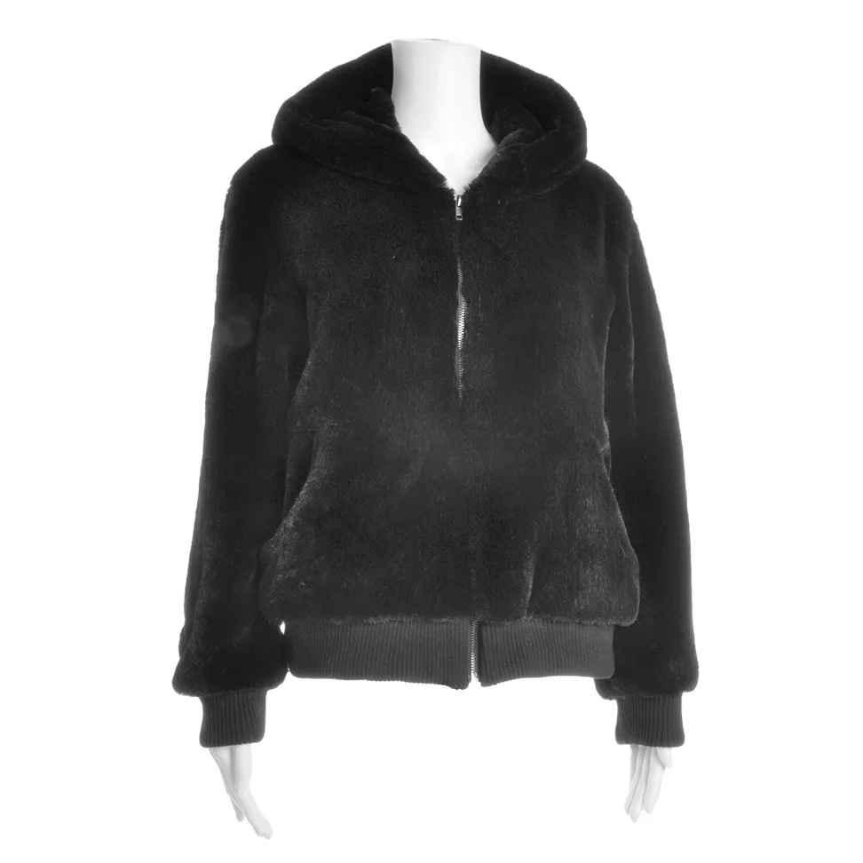 Hot selling Ladies Black Base Style with Hooded Zipper Jacket Women Coat Casual Rabbit Faux Fur Coats 
Hot selling Ladies Black Base Style with Hooded Zipper Jacket Women Coat Casual Rabbit Faux Fur Coats