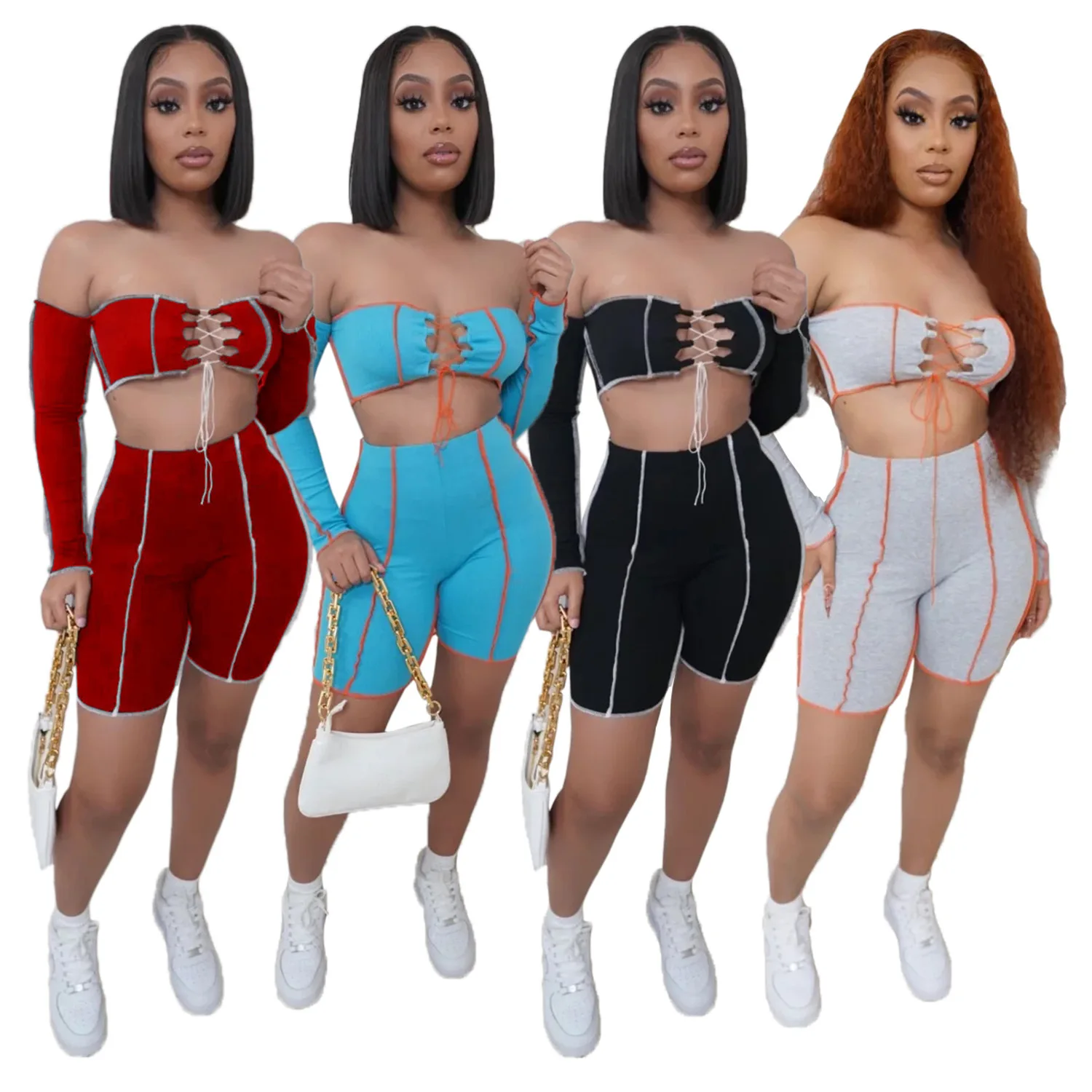 Wholesale Women's Fashion Neon Clothing Casual One-shoulder Stitching Bandage Sexy Slim Two piece Set, Picture
Wholesale Women's Fashion Neon Clothing Casual One-shoulder Stitching Bandage Sexy Slim Two piece Set, Picture