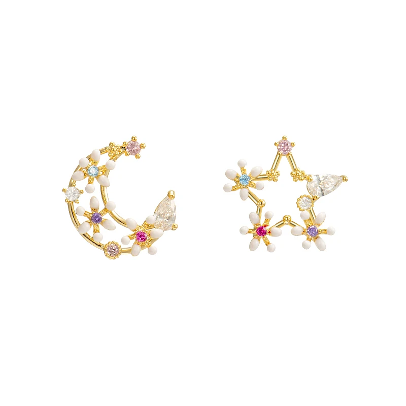 2021 New Design Gold Color Star Moon Stud Earrings Lovely Asymmetric Earrings Jewelry for Women Wedding Gifts, Picture shows
2021 New Design Gold Color Star Moon Stud Earrings Lovely Asymmetric Earrings Jewelry for Women Wedding Gifts, Picture shows