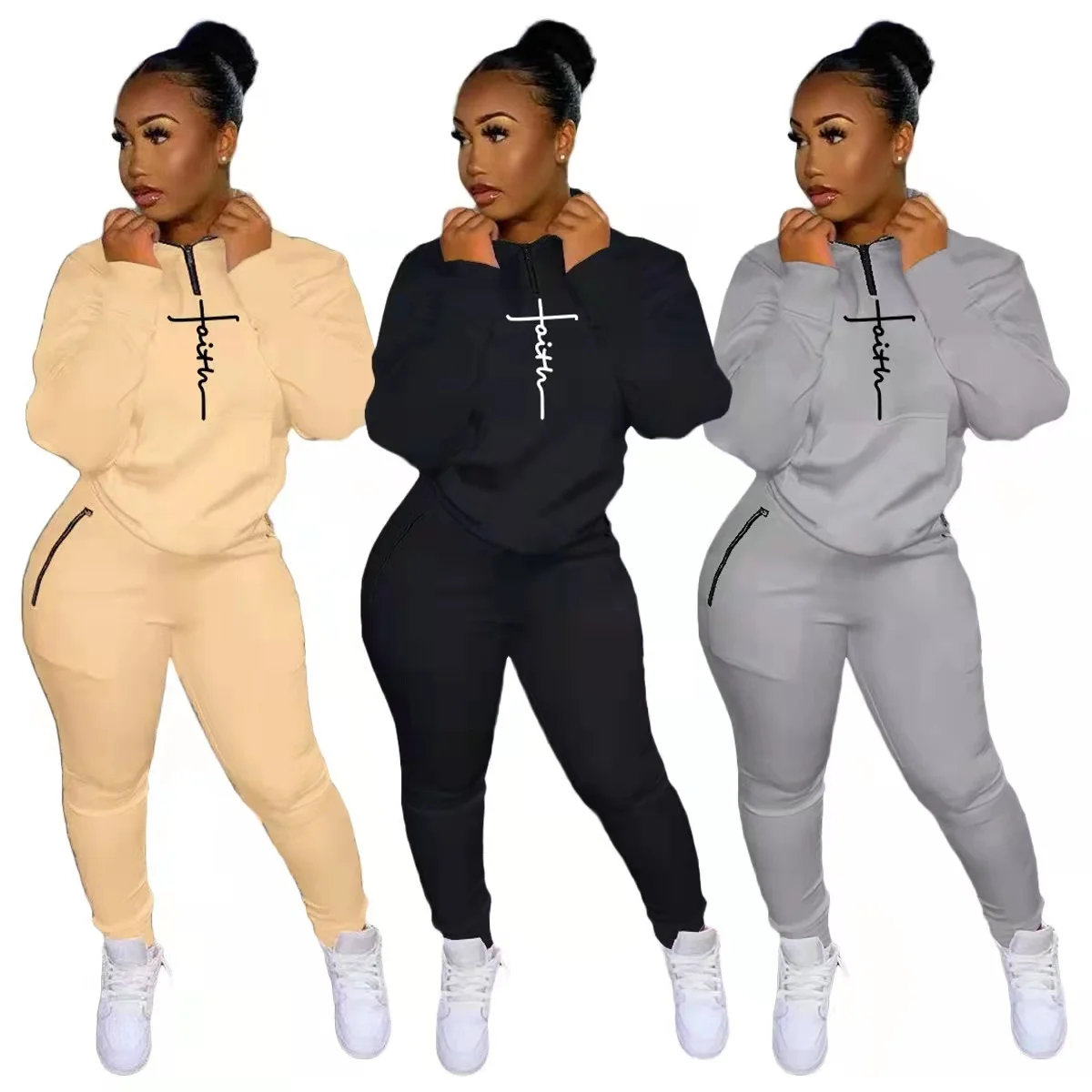 Wholesale High Quality Half Zip Pullover With Sweat Pants Fashion Faith Dresses Activewear Women Tracksuit
Wholesale High Quality Half Zip Pullover With Sweat Pants Fashion Faith Dresses Activewear Women Tracksuit