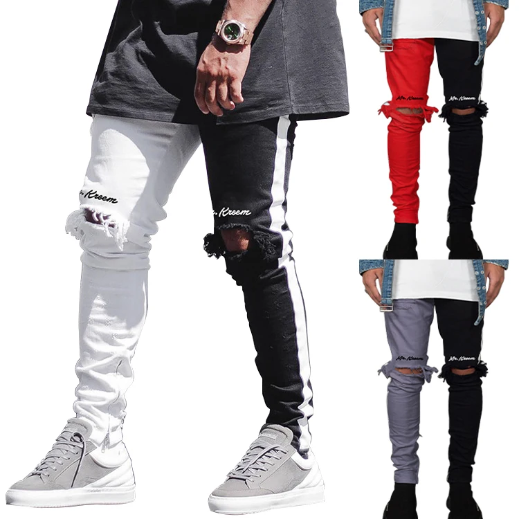 High Street Men Zipper Slim Pencil Jeans Fashion Color Block Printing Denim Stretch Hip Hop Ripped Jeans, Customized color
High Street Men Zipper Slim Pencil Jeans Fashion Color Block Printing Denim Stretch Hip Hop Ripped Jeans, Customized color