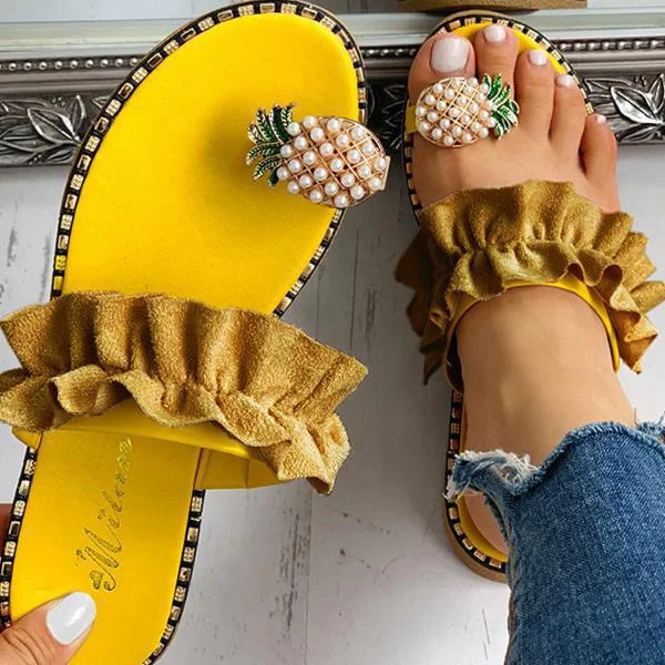 Women Pineapple Pattern Toe Ring Yellow Shoes Casual Sandals Ladies Flat Slippers, Yellow beige
Women Pineapple Pattern Toe Ring Yellow Shoes Casual Sandals Ladies Flat Slippers, Yellow beige