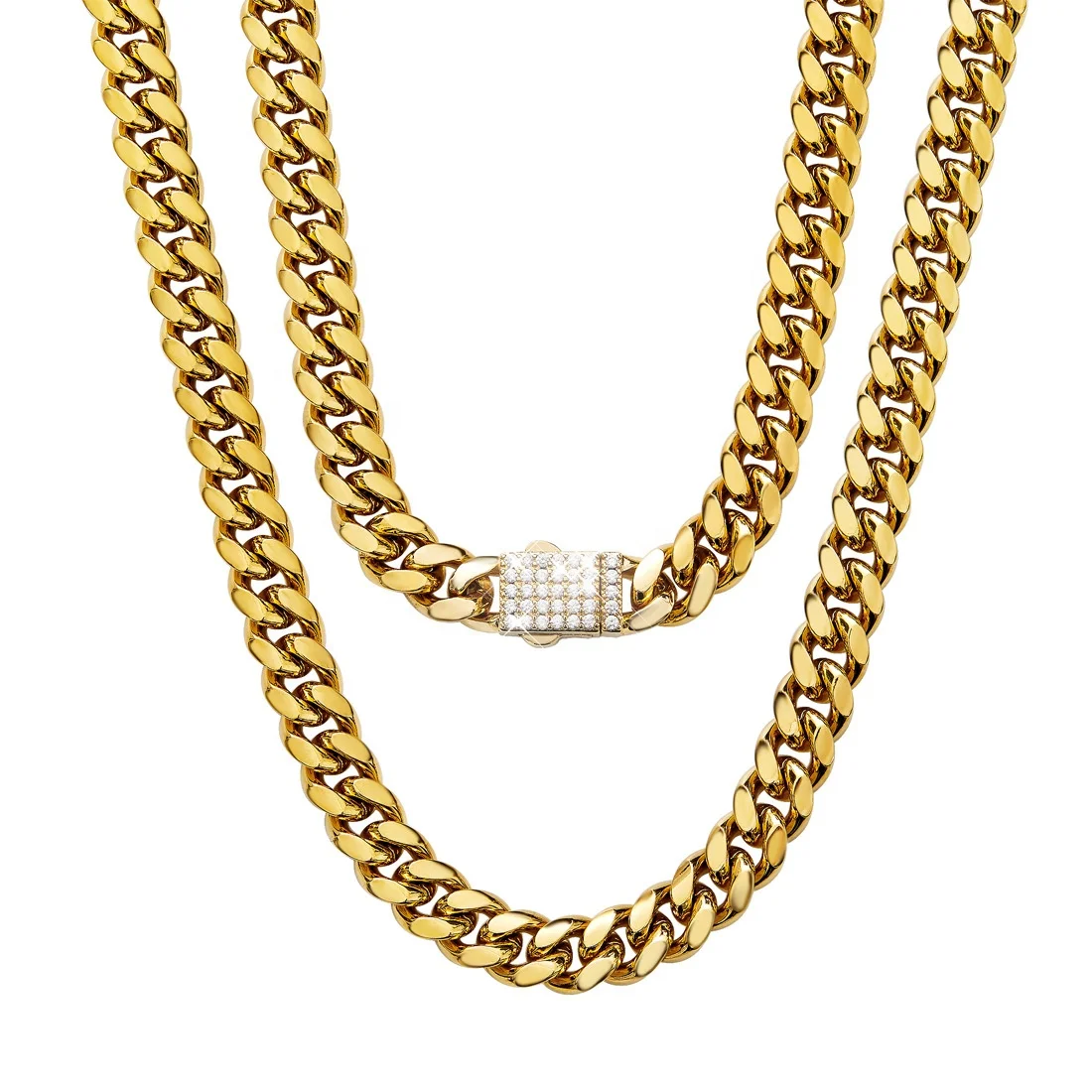Hip-hop Miami Heavy Chains 18K Gold Plated CZ Fully Iced-Out Necklace With Zircon Clasp Lock, Golden / silver
Hip-hop Miami Heavy Chains 18K Gold Plated CZ Fully Iced-Out Necklace With Zircon Clasp Lock, Golden / silver