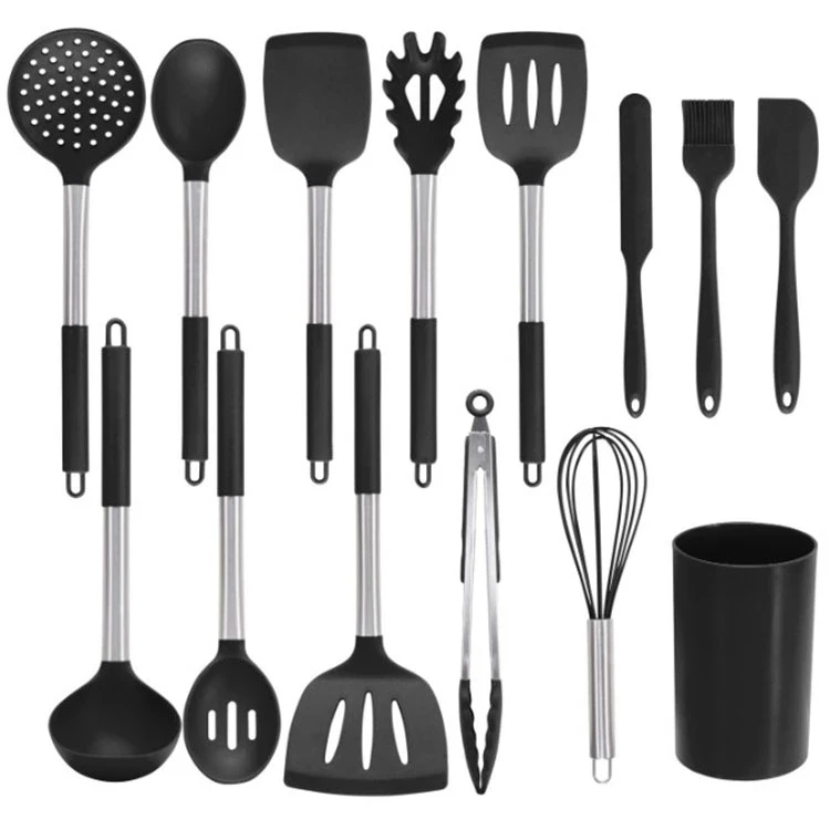 Non-stick Heat Resistant Silicone Cookware with Stainless Steel Handle Silicone Cooking Utensil Set, Black/red
Non-stick Heat Resistant Silicone Cookware with Stainless Steel Handle Silicone Cooking Utensil Set, Black/red