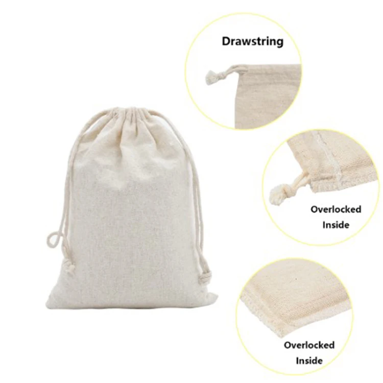White canvas dust gift drawstring bags Brand Cheap Plain Calico Cotton Drawstring Bag with different sizes