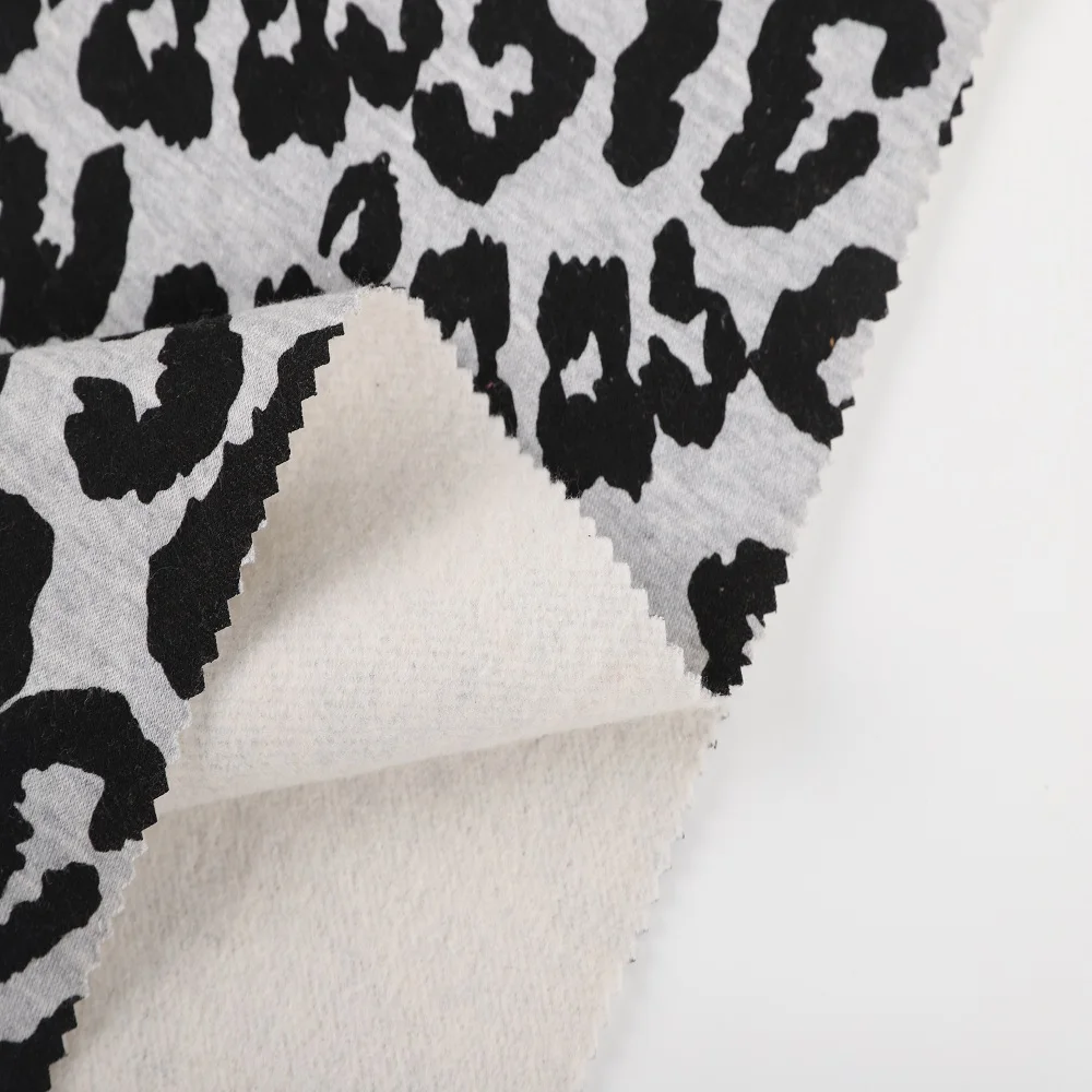 Hot sale 60% cotton 40% polyester knitted cvc one side brushed custom animal print fleece fabric