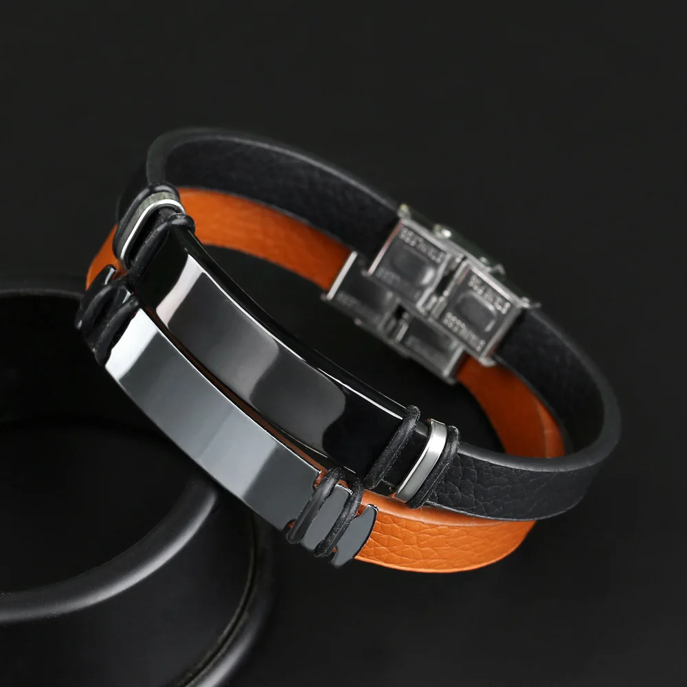 Men's Leather Stainless Steel Bangle Individual Style Light Leather Brown Bracelet for Men and Women
Men's Leather Stainless Steel Bangle Individual Style Light Leather Brown Bracelet for Men and Women