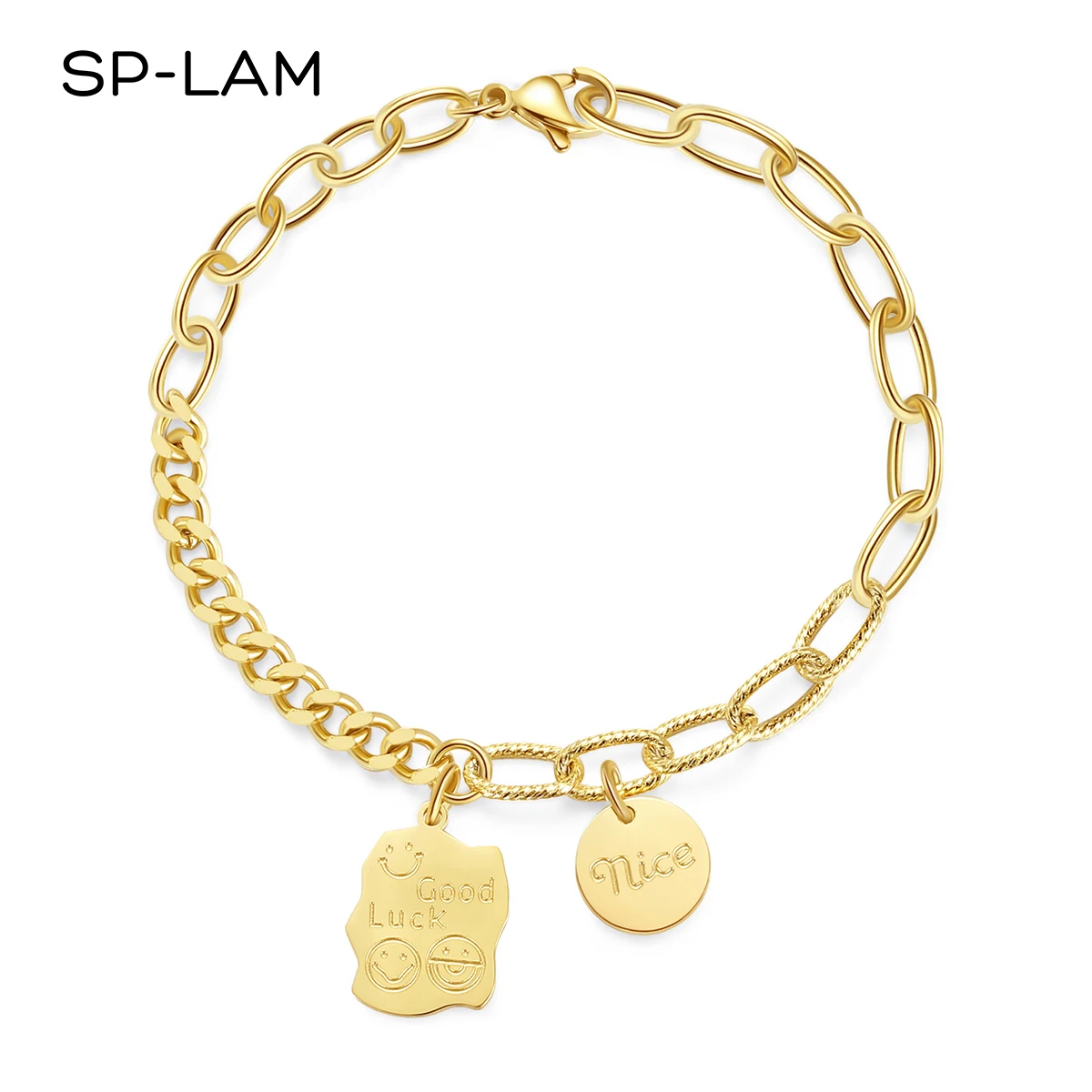SP-LAM Designer Pendant Bangle Wholesale Jewelry Chain Woman Gold Stainless Steel Bracelet Charm
SP-LAM Designer Pendant Bangle Wholesale Jewelry Chain Woman Gold Stainless Steel Bracelet Charm