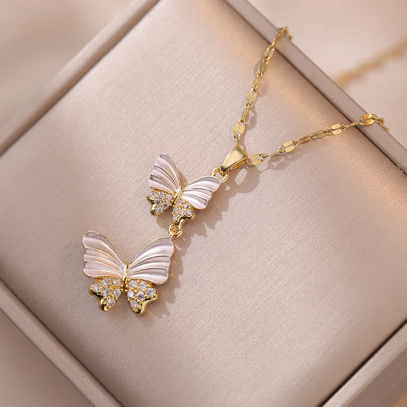 Best Selling18K Gold Plated Stainless Steel Zircon Double Butterfly Necklace Diamond Necklace
Best Selling18K Gold Plated Stainless Steel Zircon Double Butterfly Necklace Diamond Necklace
