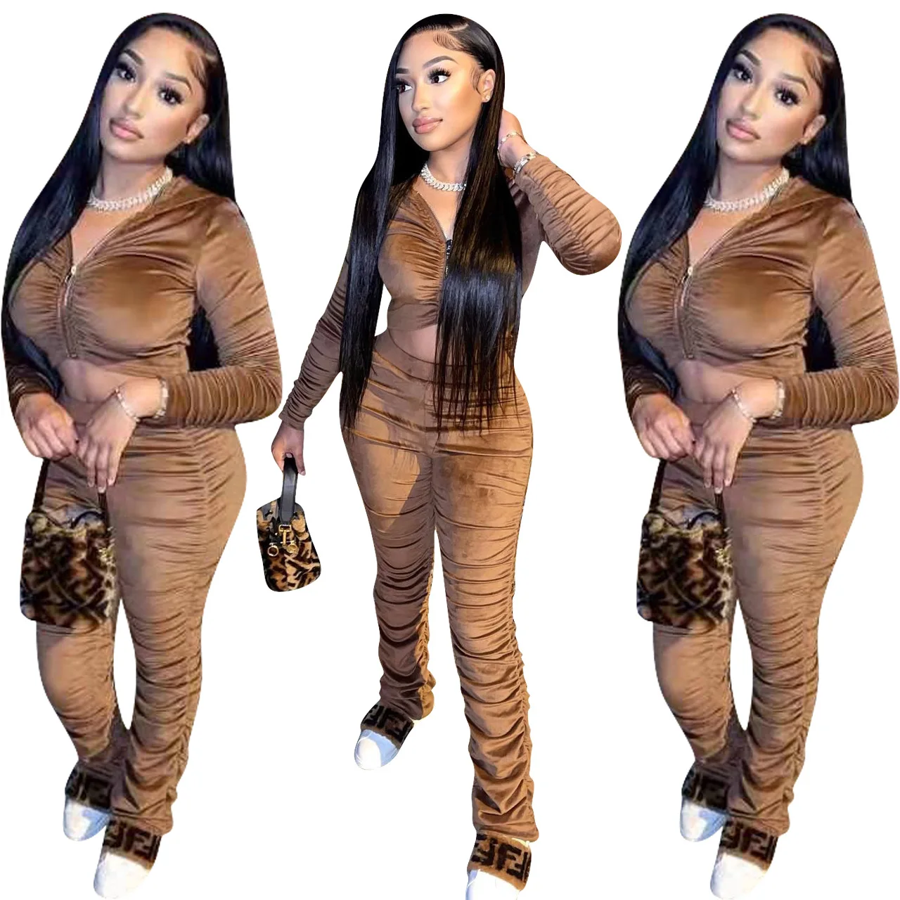 Casual Women Clothes Fall Winter Sweatpants And Hoodie Set Sexy Fashion Pleated Velvet Jogger Set Women, Picture color
Casual Women Clothes Fall Winter Sweatpants And Hoodie Set Sexy Fashion Pleated Velvet Jogger Set Women, Picture color