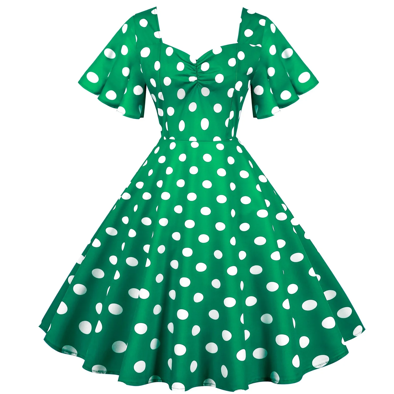 

Vintage Summer Dress Women Mesh Polka Dot Floral Print A-Line Pin Up Swing Party Dresses Hurburn 50s 60s Rockabilly