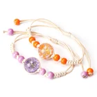 LY white rope violet dry flower with ceramic beads glass bracelet