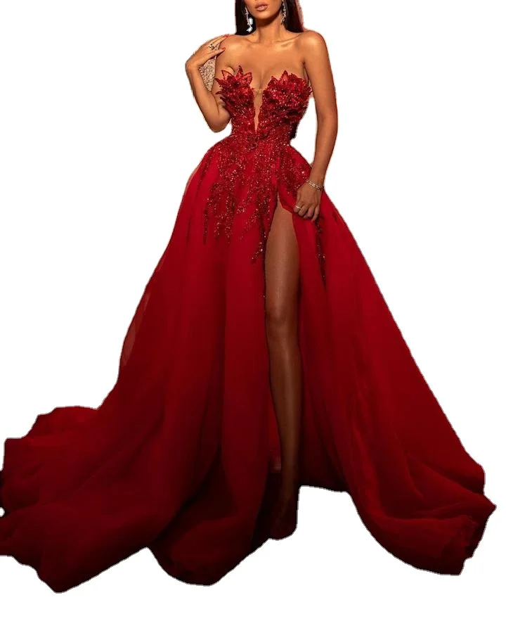 Red Embroidered Sequins Split one-shouldered Formal Evening Dress For Women, Picture
Red Embroidered Sequins Split one-shouldered Formal Evening Dress For Women, Picture