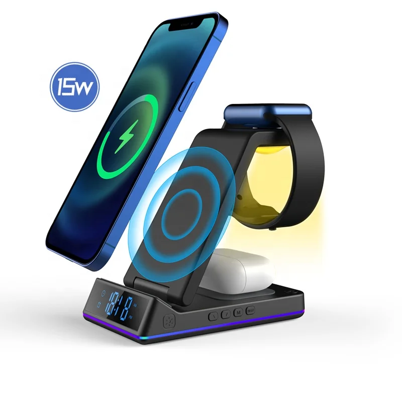 Factory Direct 4 in 1 Fast alarm clock Wireless Charger Cell Phone Holder Home Folding Desktop 3 in 1 Wireless Charger with LED
Factory Direct 4 in 1 Fast alarm clock Wireless Charger Cell Phone Holder Home Folding Desktop 3 in 1 Wireless Charger with LED