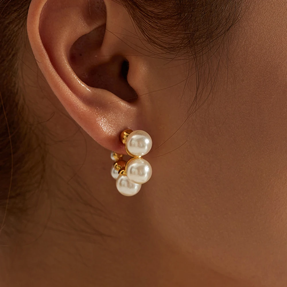 INS French New Arrival 18K Gold Plated C Shaped Pearl Earrings Jewelry Stainless Steel Pearl Hoop Earrings For Women
INS French New Arrival 18K Gold Plated C Shaped Pearl Earrings Jewelry Stainless Steel Pearl Hoop Earrings For Women