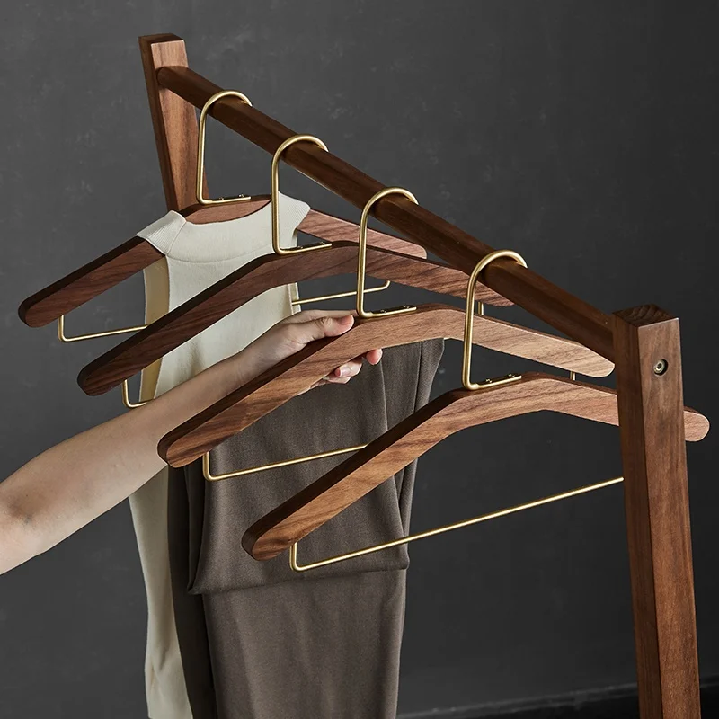 Black walnut solid wood hanger non slip seamless clothes brace brass hook wooden household drying rack hanger, Natural wood color
Black walnut solid wood hanger non slip seamless clothes brace brass hook wooden household drying rack hanger, Natural wood color