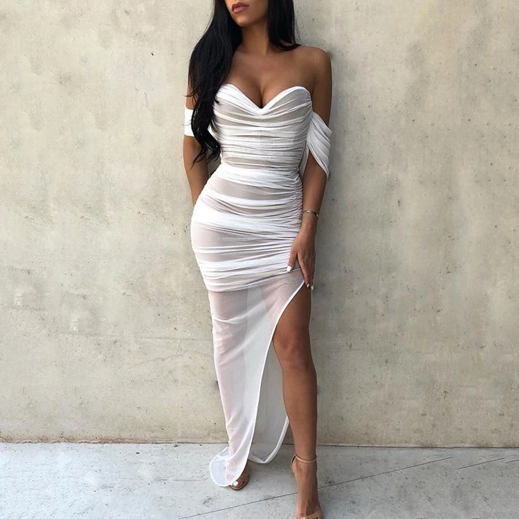wholesale Women sexy waist mesh gauze pleated off shoulder side slit long dress summer Tube top dress tight black dress
wholesale Women sexy waist mesh gauze pleated off shoulder side slit long dress summer Tube top dress tight black dress