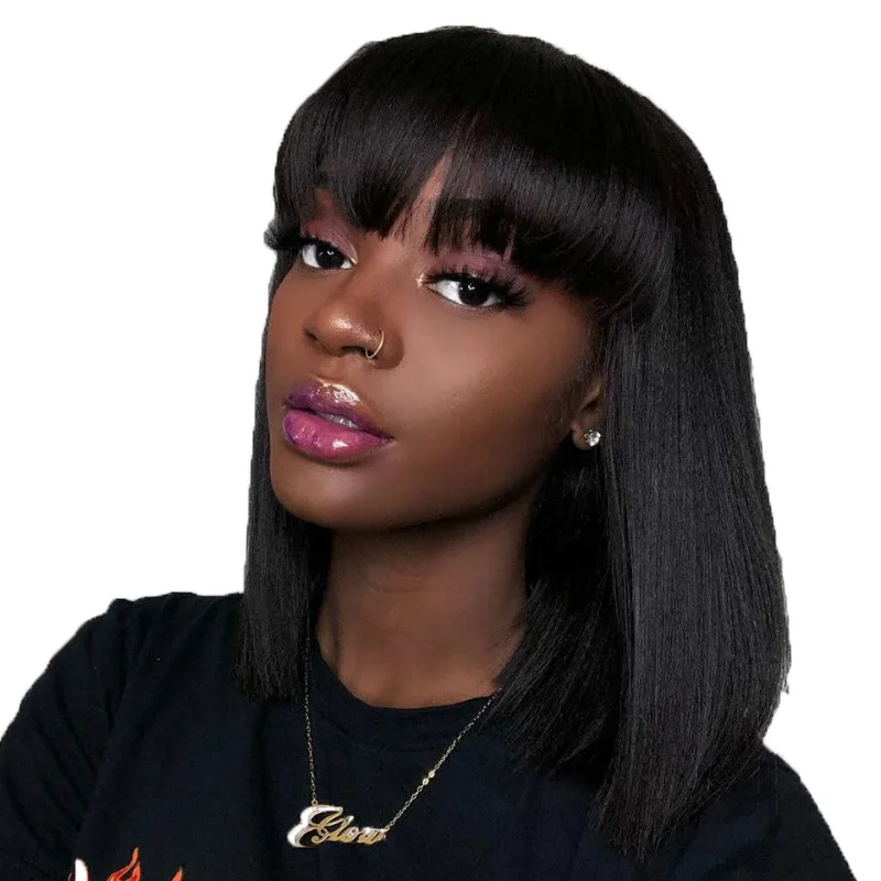 New Arrival bangs bobo head mid-length straight hair fully machined women wigs synthetic headgear
New Arrival bangs bobo head mid-length straight hair fully machined women wigs synthetic headgear