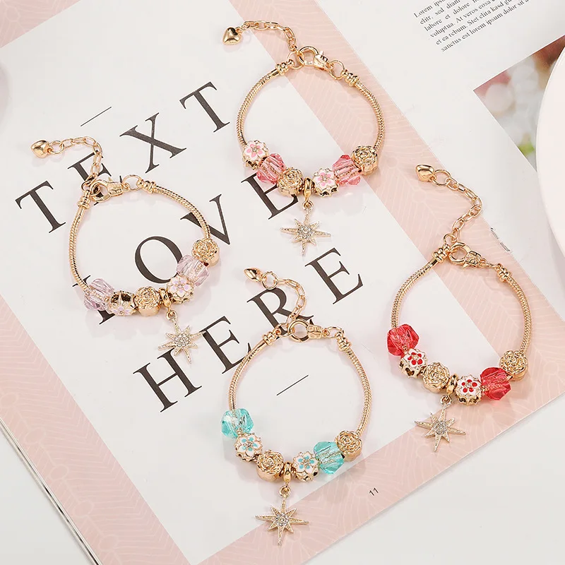 Flowers beaded star pendant charm bracelets gold plated high quality Women's jewelry, 4 colors
Flowers beaded star pendant charm bracelets gold plated high quality Women's jewelry, 4 colors
