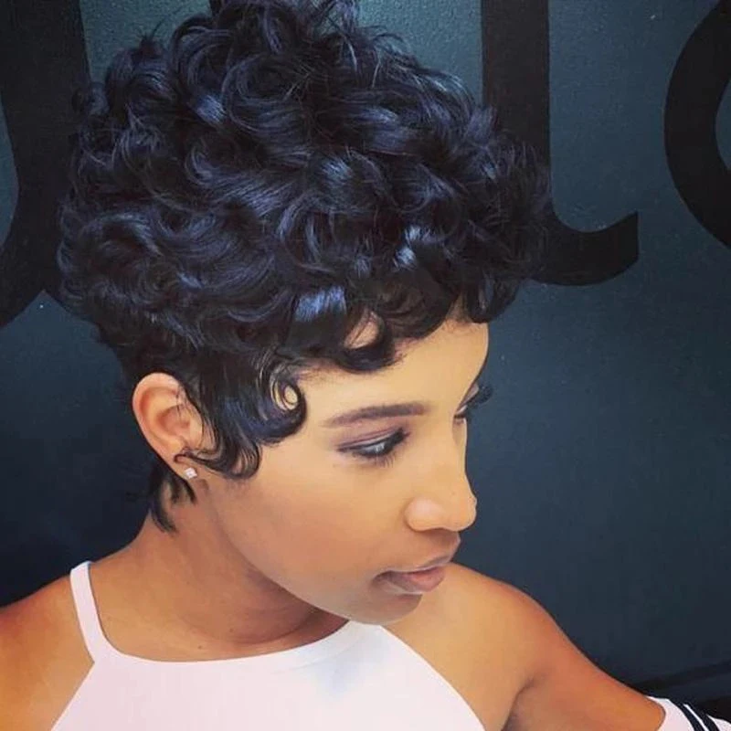 European And American Synthetic Afro Short Curly Human Hair Pixie Wig For Black Women
European And American Synthetic Afro Short Curly Human Hair Pixie Wig For Black Women