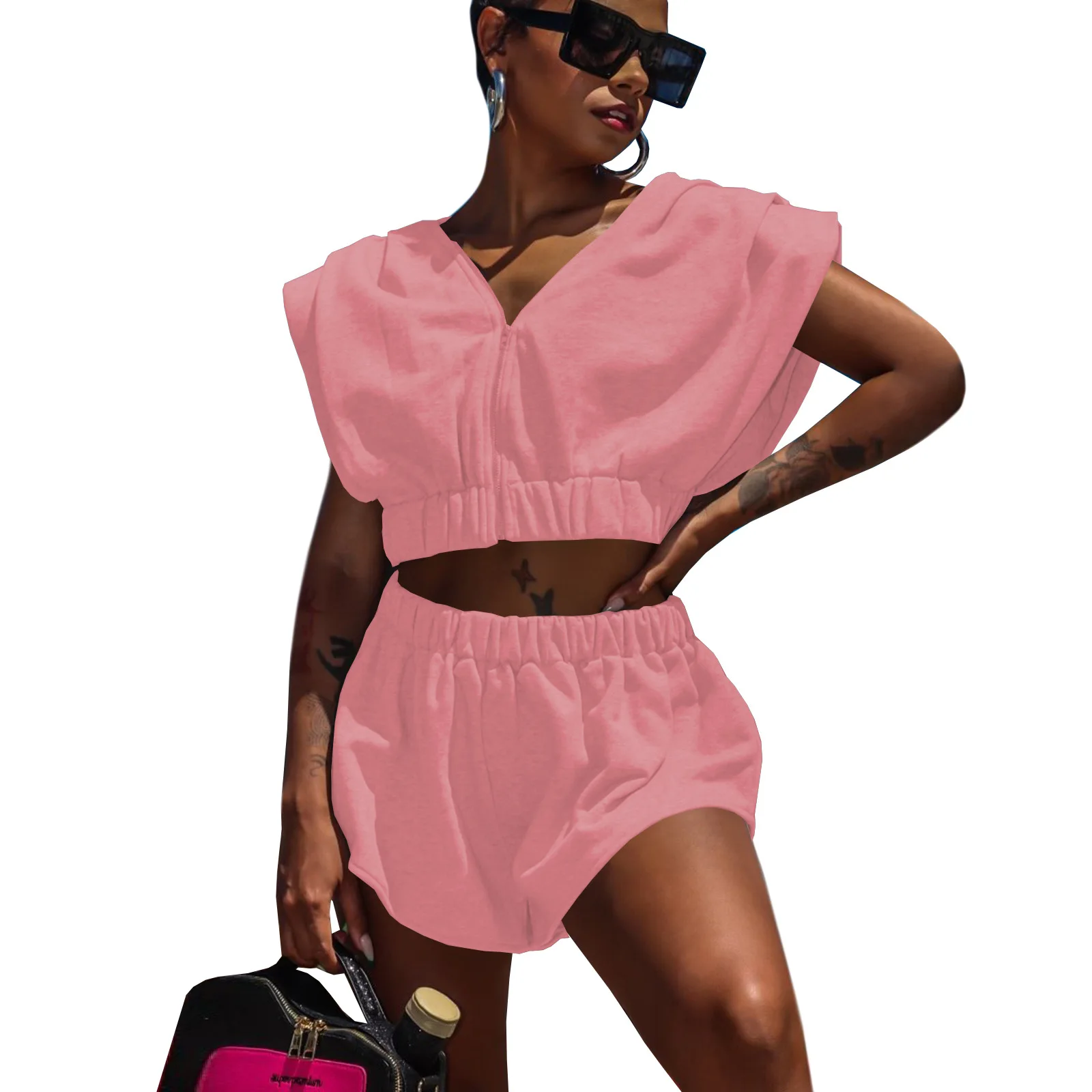 High quality custom logo 2 piece sets women zipper two piece set solid color two piece sweats set
High quality custom logo 2 piece sets women zipper two piece set solid color two piece sweats set