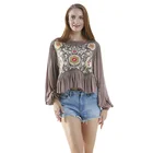 Women Cotton Hot Sale Spring Long Sleeve Women Ruffles Embroidery Casual Clothing ST0006