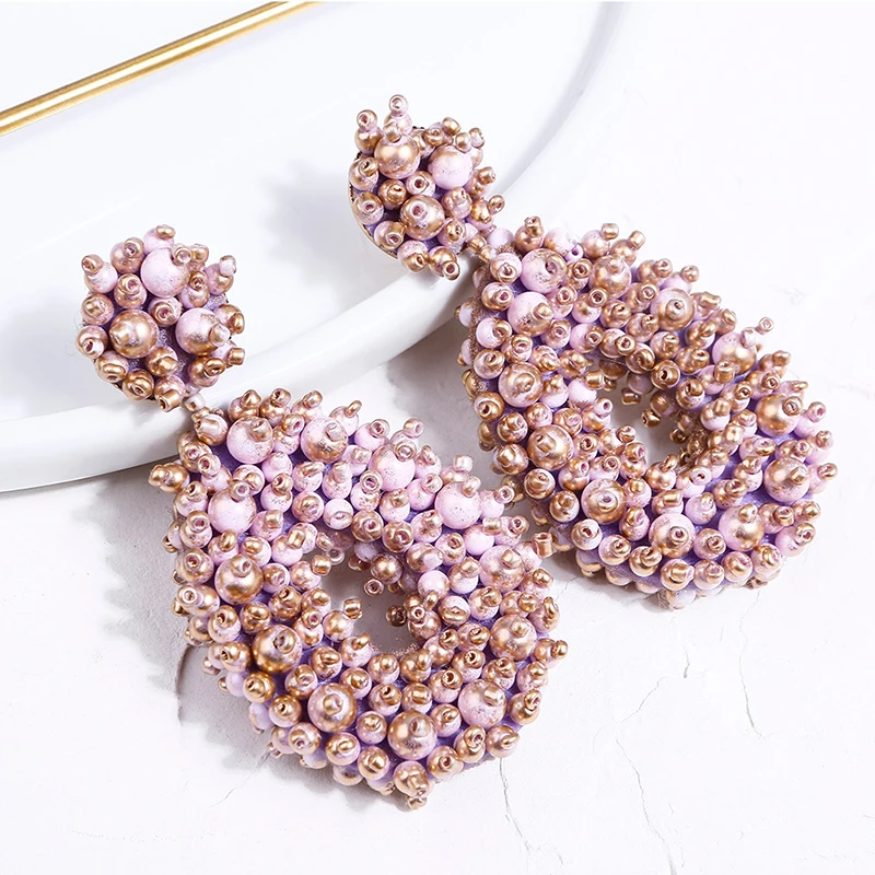 2021 High Quality Bohemian Handmade Beaded Earrings Large Gold Statement Colorful Seed Bead Drop Earrings for Women
2021 High Quality Bohemian Handmade Beaded Earrings Large Gold Statement Colorful Seed Bead Drop Earrings for Women