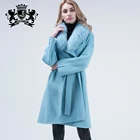 Glossy Fox Fur Long Overcoat Winter Women Warm Real Animal Fur Cashmere coat