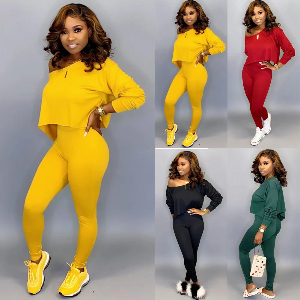 Women 2 Piece Outfits Long Sleeve Off Shoulder Crop Top Pants Set Casual Jumpsuit Autumn long Sleeve Pure legging, As pictures
Women 2 Piece Outfits Long Sleeve Off Shoulder Crop Top Pants Set Casual Jumpsuit Autumn long Sleeve Pure legging, As pictures
