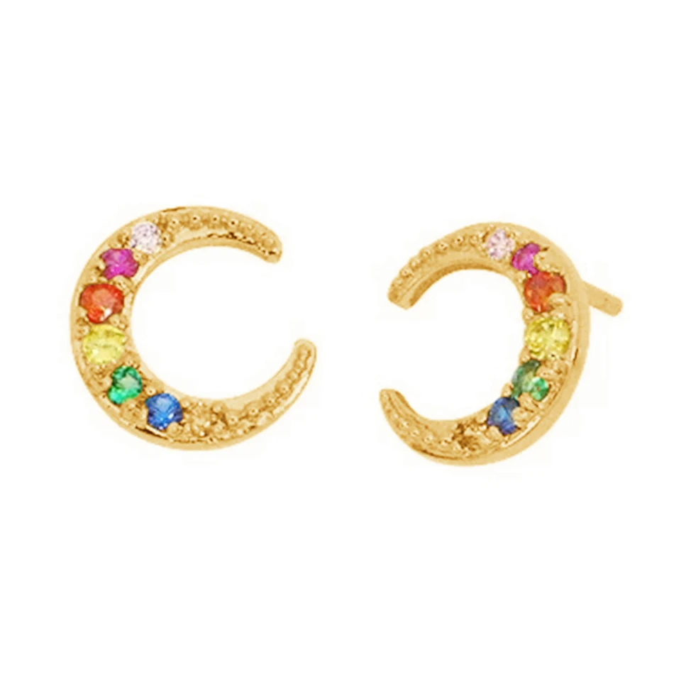 Factory Wholesale 18k Gold Plated Earrings Jewelry Brass Rainbow Moon Shape Cubic Zircon Rainbow Stud Earrings
Factory Wholesale 18k Gold Plated Earrings Jewelry Brass Rainbow Moon Shape Cubic Zircon Rainbow Stud Earrings