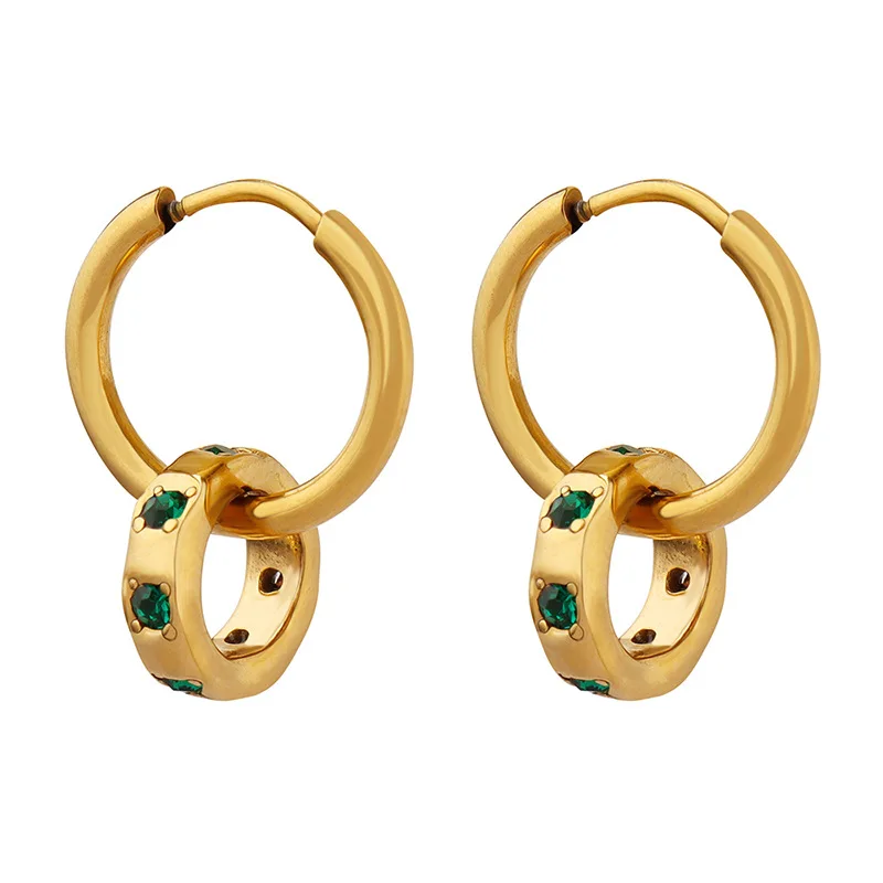 Trendy Earring 18K Gold Plated Shiny Green Zircon Circle Dangle Huggie Earrings Stainless Steel Earrings Wholesale
Trendy Earring 18K Gold Plated Shiny Green Zircon Circle Dangle Huggie Earrings Stainless Steel Earrings Wholesale
