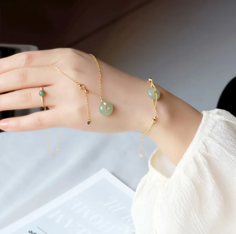 Transparent Good Luck Agate Bracelet Natural Jade Bracelets Necklace Set For Women Jade Jewelry Sets, Gold 
Transparent Good Luck Agate Bracelet Natural Jade Bracelets Necklace Set For Women Jade Jewelry Sets, Gold