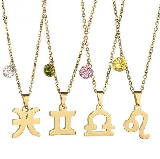 High Quality Stainless Steel Solitaire Cubic Zirconia Diamond Stone Zodiac Sign Necklace Jewelry for Women, Gold
High Quality Stainless Steel Solitaire Cubic Zirconia Diamond Stone Zodiac Sign Necklace Jewelry for Women, Gold