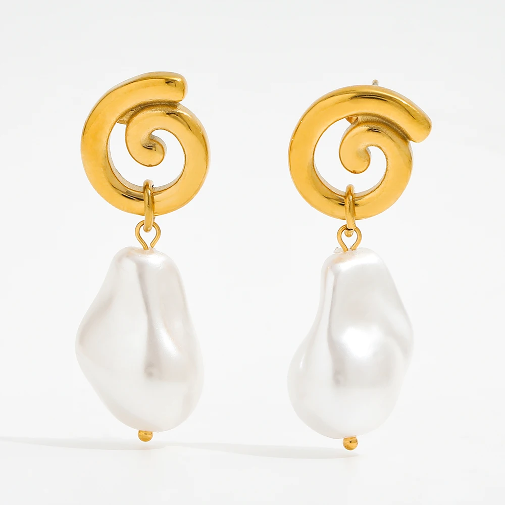 Trendy Earring 18K Gold Plated Snail Pearl Pendant Stud Earring Stainless Steel Earrings Wholesale
Trendy Earring 18K Gold Plated Snail Pearl Pendant Stud Earring Stainless Steel Earrings Wholesale