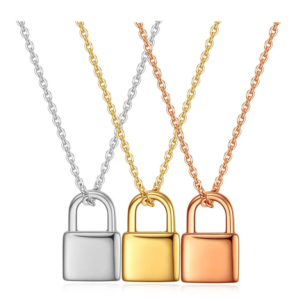 18K Gold Plated Custom Logo Lock Necklace Stainless Steel Lock Pendant Necklace for women gift
18K Gold Plated Custom Logo Lock Necklace Stainless Steel Lock Pendant Necklace for women gift