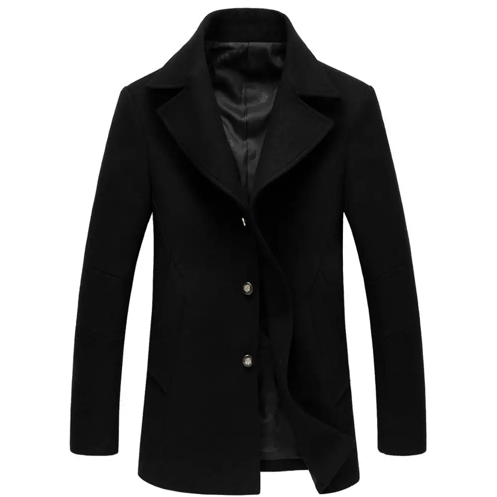 

2019 Autumn Fashion Gentleman Formal Winter Coat Woolen Blend Black Turn Down Collar Single Breasted Jackets, Black, camel, navy