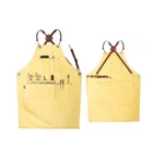 coffee denim apron leather strap Unisex Adjustable Denim Jean Kitchen Apron With Pockets for Women Men
