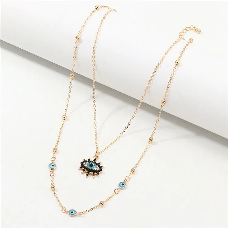 European and American double-layer fashion retro full diamond personality eye pendant necklace clavicle chain, Picture shows
European and American double-layer fashion retro full diamond personality eye pendant necklace clavicle chain, Picture shows
