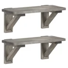 Set of 2 retro standoff rustic gray rectangle antique wooden wall shelf