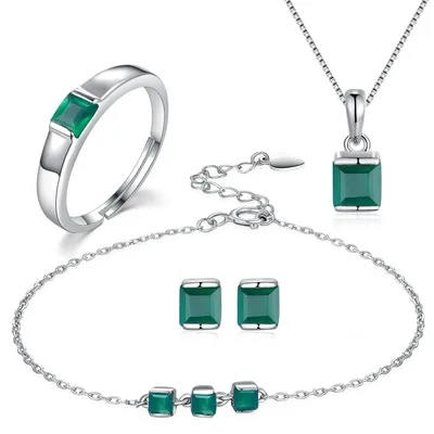 V008-1 4mm Natural Square Green Chalcedony 925 Sterling Silver Earrings Ring Bracelet And Necklace Jewelry Set For Women
V008-1 4mm Natural Square Green Chalcedony 925 Sterling Silver Earrings Ring Bracelet And Necklace Jewelry Set For Women